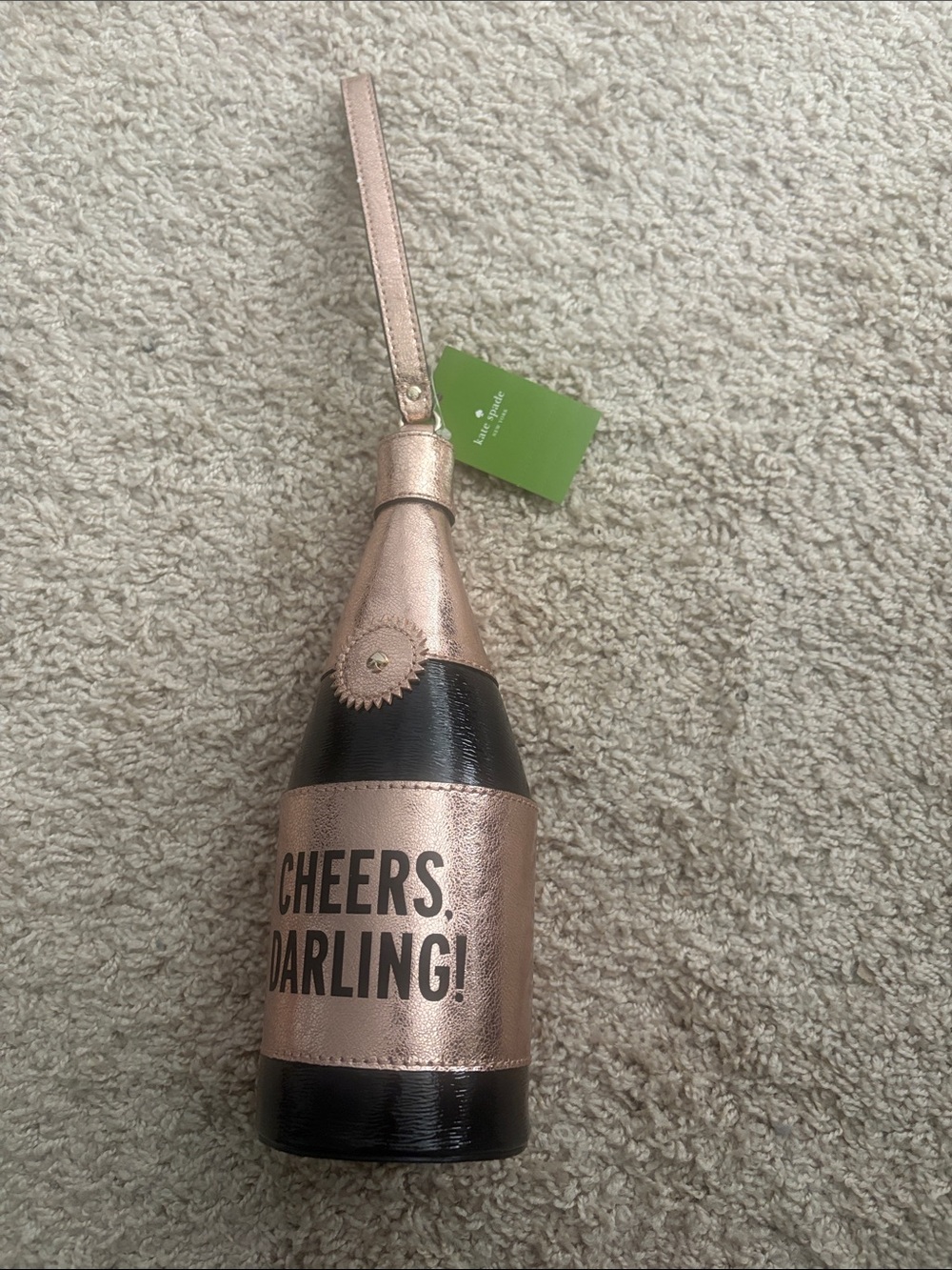 kate spade Metallic Rose Gold and Black 'Cheers, Darling!' Wristlet